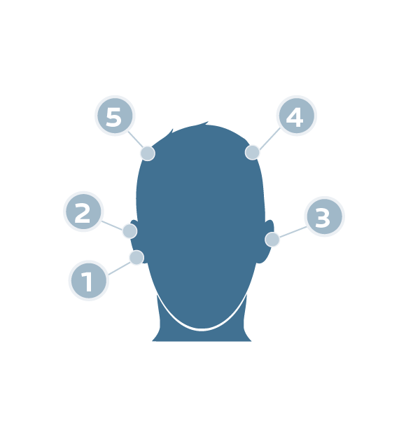 Non-invasive brain training sensors on head icon