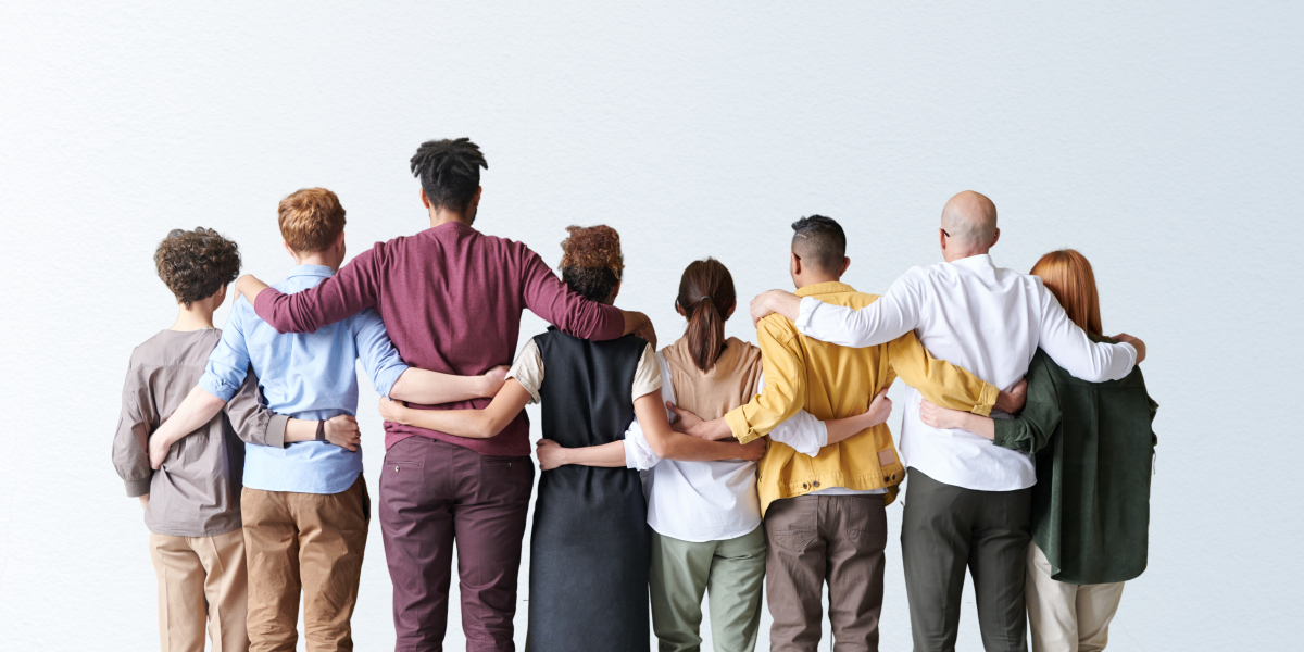 group of people all standing together