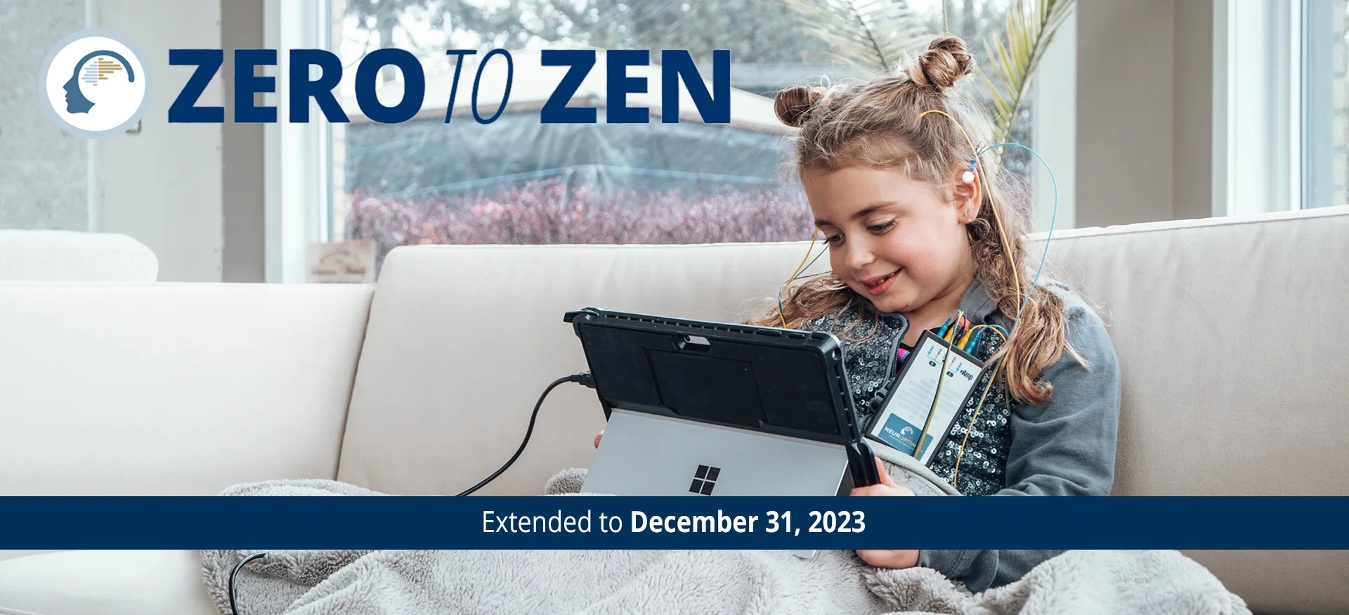 Zero-to-Zen-NeurOptimal Event With girl using system on couch under a blanket